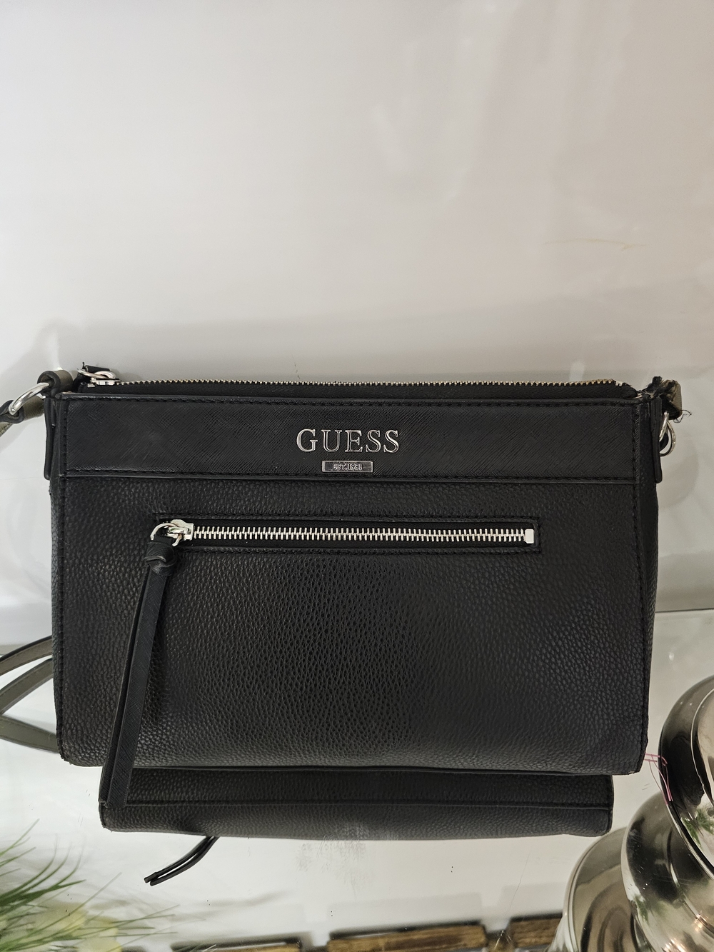 GUESS Black Crossbody Bag with Silver Hardware